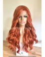 Synthetic lace front wig Wavy red long hair / Free parting