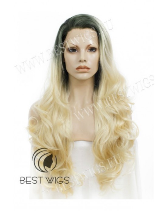 Synthetic lace front wig Wavy blond long hair with dark roots