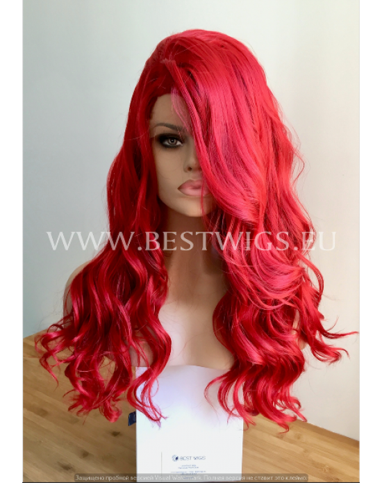 Synthetic lace front wig Wavy red long hair