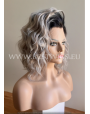 Synthetic lace front wig Wavy grey medium hair with dark roots