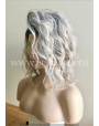 Synthetic lace front wig Wavy grey medium hair with dark roots