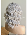 Synthetic lace front wig Wavy grey medium hair with dark roots