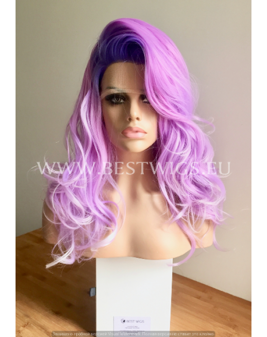 Synthetic lace front wig Wavy long hair Rooted Violet