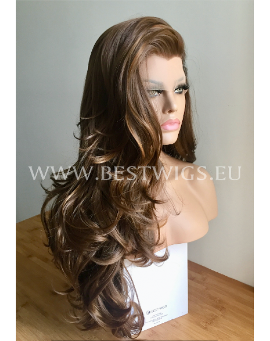 Synthetic lace front wig Curly chestnut colored long hair
