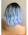 Synthetic Machine made wig Wavy hair with dark roots Glacier Bleu