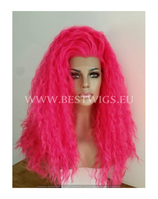 Synthetic lace front wig Curly Fuchsia hair EXTRA VOLUME