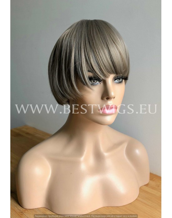 Synthetic Machine-made wig short ash mix hair