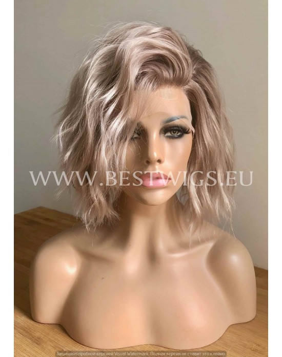 Synthetic lace front wig Wavy Silver Bleached hair 