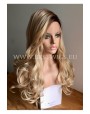 Synthetic lace front wig Wavy blond long hair with dark roots