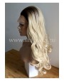 Synthetic lace front wig Wavy blond long hair with dark roots