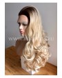 Synthetic lace front wig Wavy blond long hair with dark roots