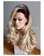Synthetic lace front wig Wavy blond long hair with dark roots