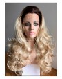 Synthetic lace front wig Wavy blond long hair with dark roots