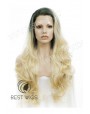 Synthetic lace front wig Wavy blond long hair with dark roots