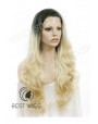 Synthetic lace front wig Wavy blond long hair with dark roots