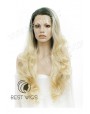 Synthetic lace front wig Wavy blond long hair with dark roots