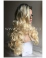 Synthetic lace front wig Wavy blond long hair with dark roots