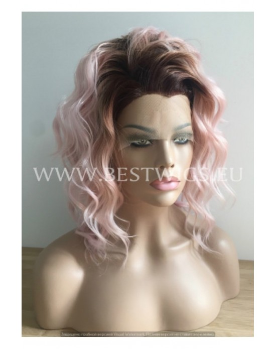 Synthetic lace front wig Curly pink hair