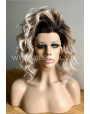 Synthetic lace front wig Wavy grey medium hair with dark roots