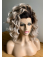 Synthetic lace front wig Wavy grey medium hair with dark roots