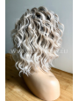 Synthetic lace front wig Wavy grey medium hair with dark roots