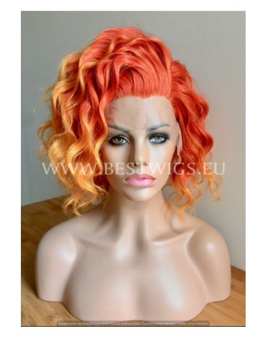 Synthetic lace front wig Wavy medium hair Red Orange