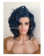 Synthetic lace front wig Wavy dark blue medium hair