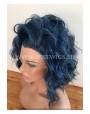 Synthetic lace front wig Wavy dark blue medium hair