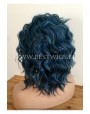 Synthetic lace front wig Wavy dark blue medium hair