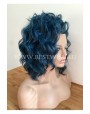 Synthetic lace front wig Wavy dark blue medium hair