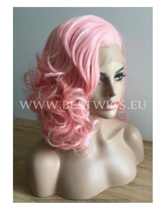 Synthetic lace front wig Wavy Pastel Pink hair