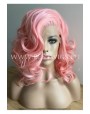Synthetic lace front wig Wavy Pastel Pink hair