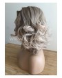 Synthetic lace front wig Wavy grey medium hair with dark roots
