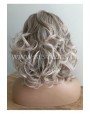 Synthetic lace front wig Wavy grey medium hair with dark roots