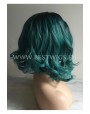 Synthetic laсe front wig Wavy green medium hair (dark roots)