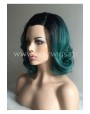Synthetic laсe front wig Wavy green medium hair (dark roots)