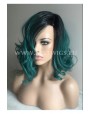 Synthetic laсe front wig Wavy green medium hair (dark roots)