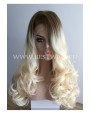 Synthetic lace front wig Wavy blond long hair with dark roots
