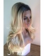 Synthetic lace front wig Wavy blond long hair with dark roots