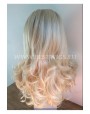 Synthetic lace front wig Wavy blond long hair with dark roots