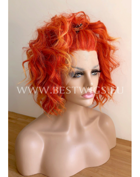 Synthetic lace front wig Wavy short hair Fire Foxy