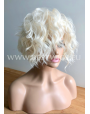 Synthetic lace front wig Platinum bob cut beach waves