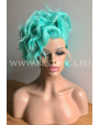 Synthetic lace front wig Wavy Aqua Green short hair