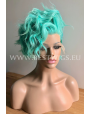Synthetic lace front wig Wavy Aqua Green short hair