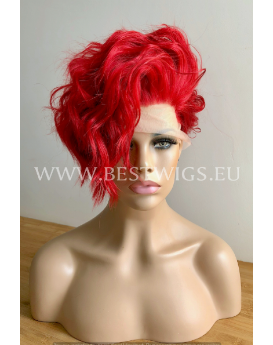 Synthetic lace front wig Wavy Bright Red short hair