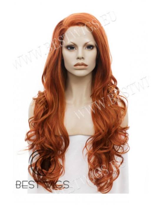 Synthetic lace front wig Wavy red long hair