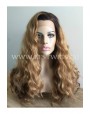 Synthetic lace front wig Curly light chestnut colored long hair Ombre