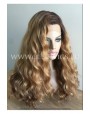 Synthetic lace front wig Curly light chestnut colored long hair Ombre