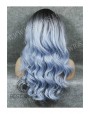 Synthetic Machine made wig Wavy blue long hair with dark roots