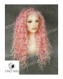 Synthetic lace front wig Curly pink long hair
